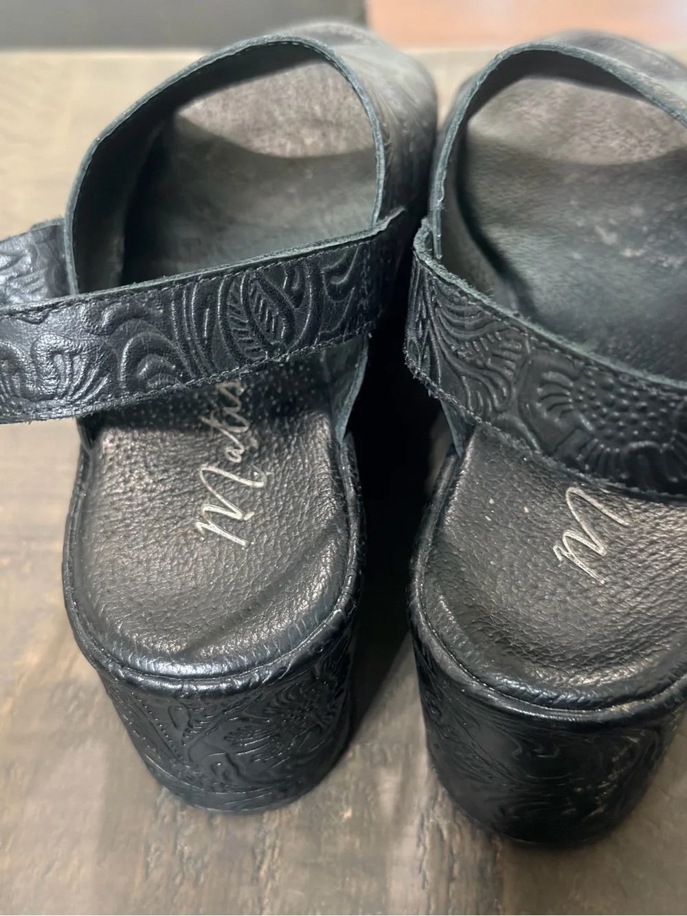 Free People Black Embossed Leather Slingback Platform Sandals